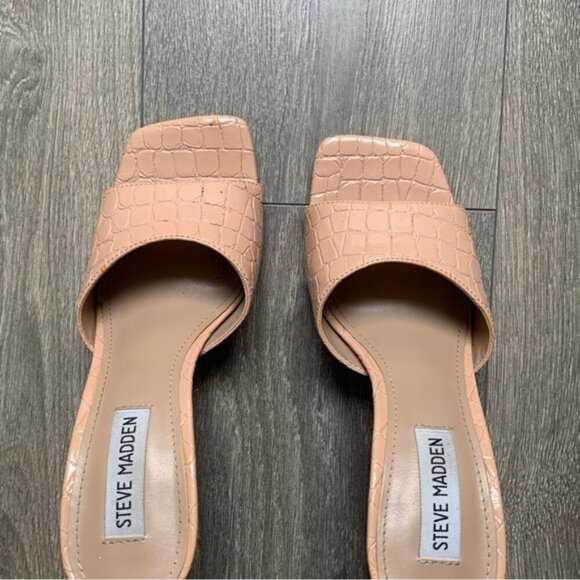 Steve Madden Signal Embossed Mules pink Slip On High Heels Square toe Size 7 - Picture 9 of 11